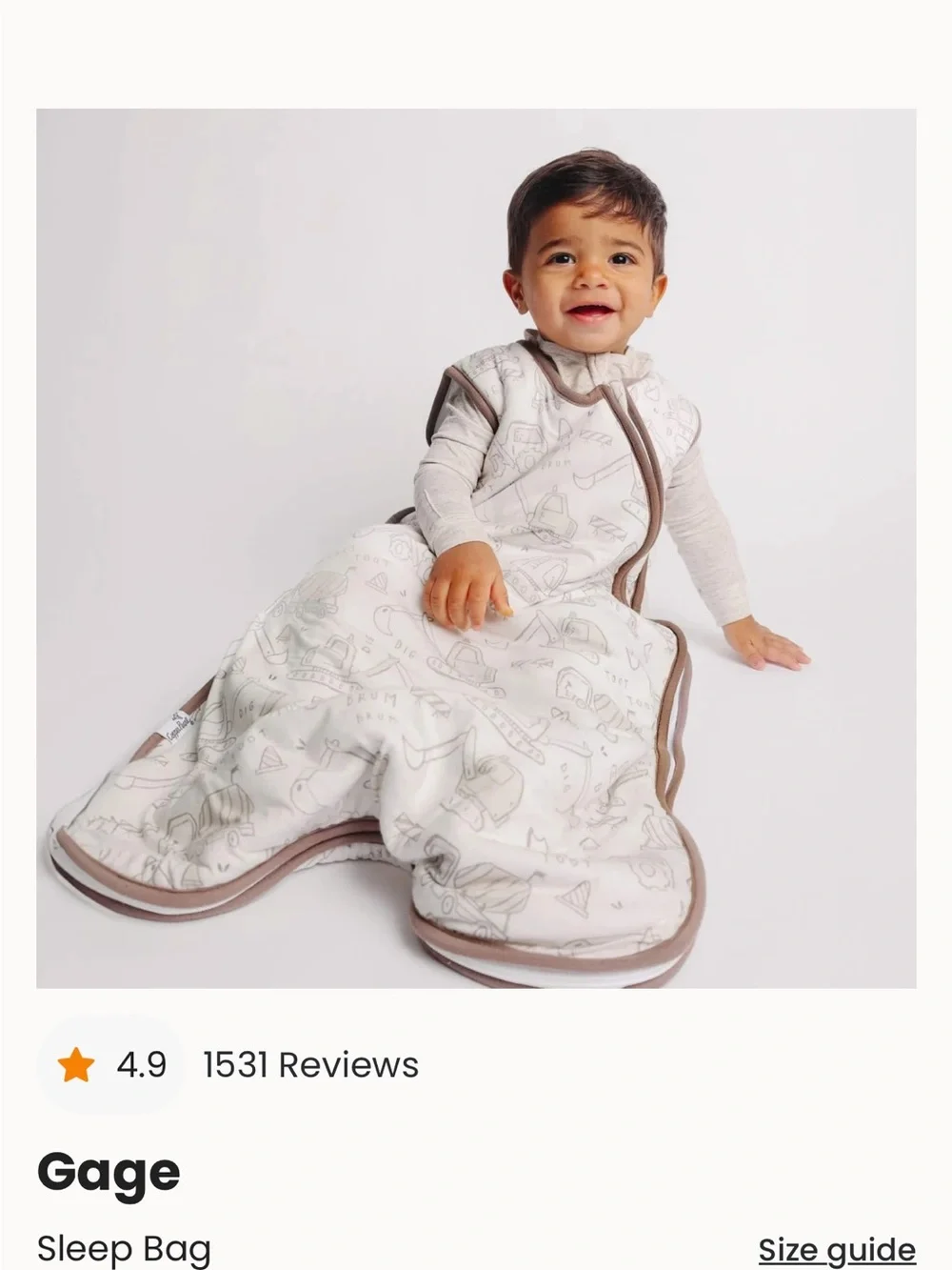 Copper Pearl Gage Kids Sleep Sack - Cream with Brown Trim